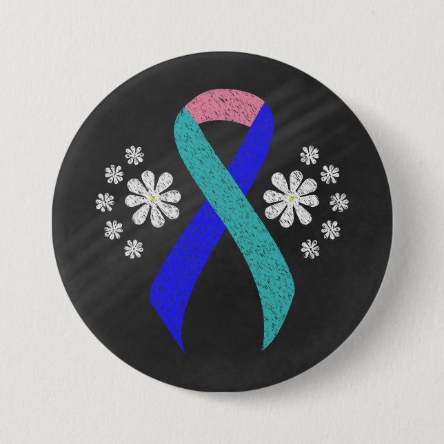 Chalkboard Awareness Teal/Pink/Blue Ribbon Button (Front)