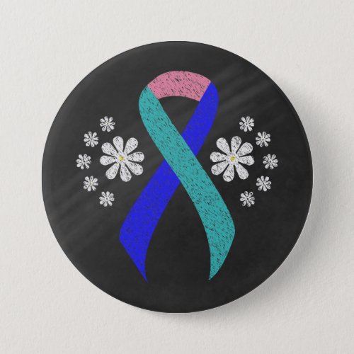 Chalkboard Awareness TealPinkBlue Ribbon Button