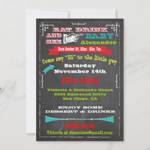 Chalkboard Baby Announcement Sip and See Invites