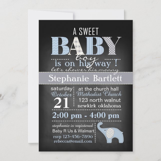 Chalkboard Baby Boy Chevron Invitation (Front)