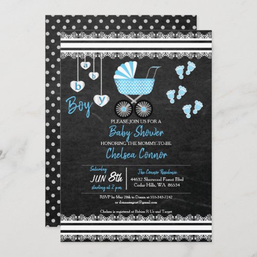 Chalkboard Baby Boy  Shower Design Invitation