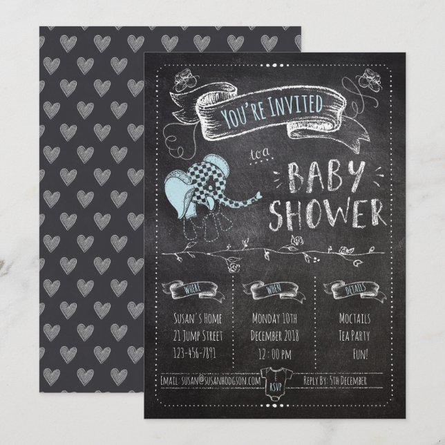 Chalkboard Baby Boy Shower Invitation (Front/Back)