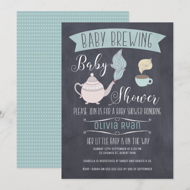 Chalkboard Baby Brewing Baby Shower Invitation (Front/Back)