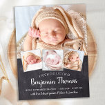 Chalkboard Baby Custom 4 Photo Birth Announcement  Postcard<br><div class="desc">Announce your new baby to friends and family with these elegant and modern photo collage birth announcement cards. Customize with 4 of your favorite photos, and personalize with name, born date, birth stats. COPYRIGHT © 2020 Judy Burrows, Black Dog Art - All Rights Reserved. Chalkboard Baby Custom 4 Photo Birth...</div>