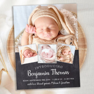 Chalkboard Baby Custom 4 Photo Birth Announcement  Postcard