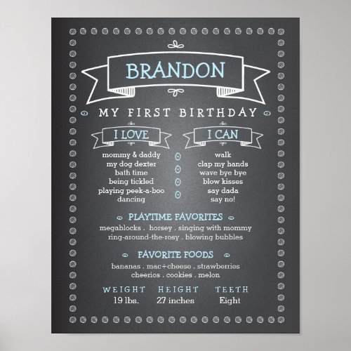 Chalkboard Baby First Birthday Milestone Board Poster