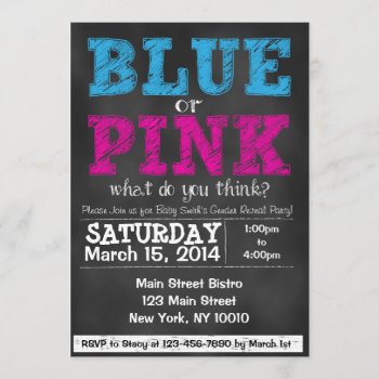 Chalkboard Baby Gender Reveal Invitation by PinkOwlPartyStudio at Zazzle