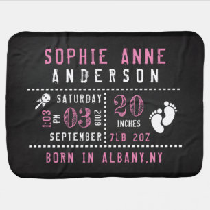 Chalkboard Baby Girl Birth Announcement Blanket