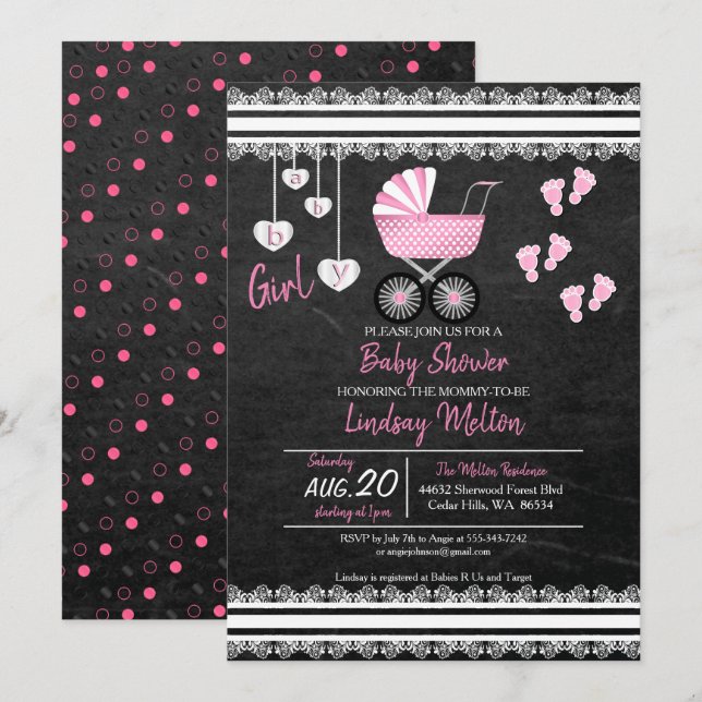 Chalkboard Baby Girl Shower Design Invitation (Front/Back)
