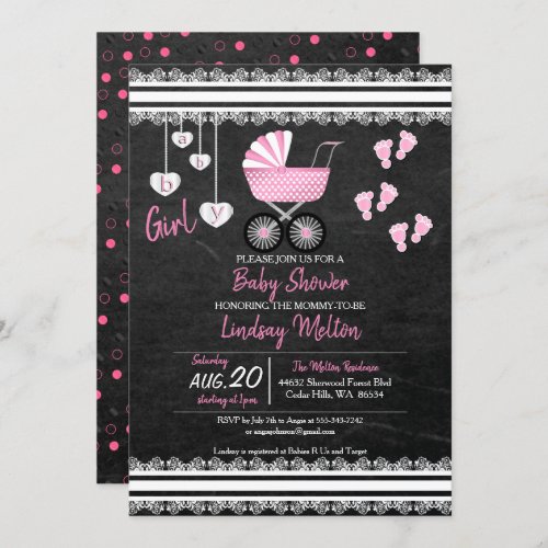 Chalkboard Baby Girl Shower Design Invitation