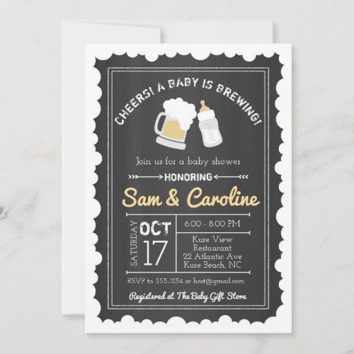 Chalkboard Baby is Brewing Baby Shower Bubbles Invitation