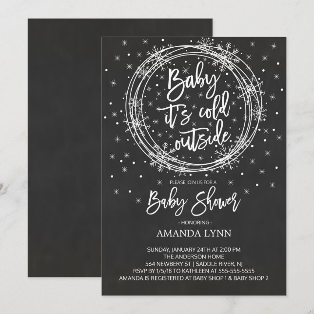 Chalkboard Baby It's Cold Outside Baby Shower Invitation (Front/Back)