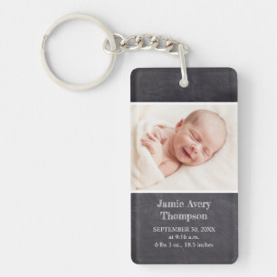 Chalkboard Baby Photo Birth Stats Personalized Keychain