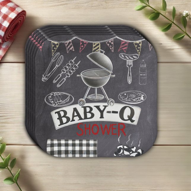 Chalkboard Baby-Q Grill Baby Shower Paper Plates (Creator Uploaded)