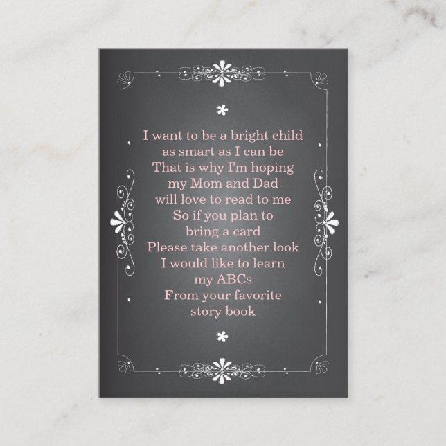 Chalkboard Baby Shower Book Insert Request Card (Front)