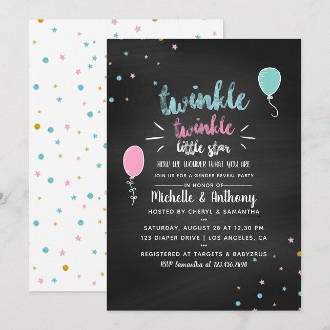 Chalkboard Baby Shower Gender Reveal Invitation (Front/Back)
