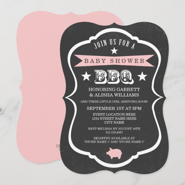 Chalkboard Baby Shower Invitation / Girl (Front/Back)