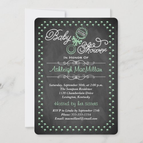 Chalkboard Baby Shower Invite - Green