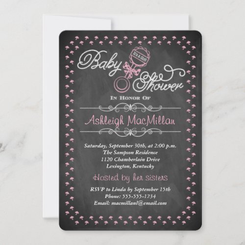 Chalkboard Baby Shower Invite - Pink