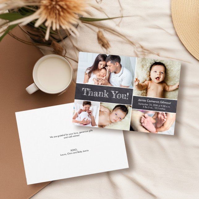 Chalkboard Baby shower Photo Birth announcement  (Baby shower thank you photo collage, chalkboard design.)