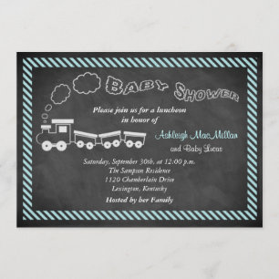 Chalkboard Baby Shower Train Invite 2 - Blue