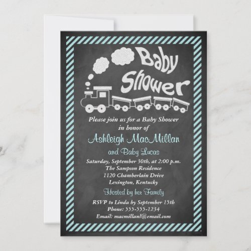 Chalkboard Baby Shower Train Invite _ Blue