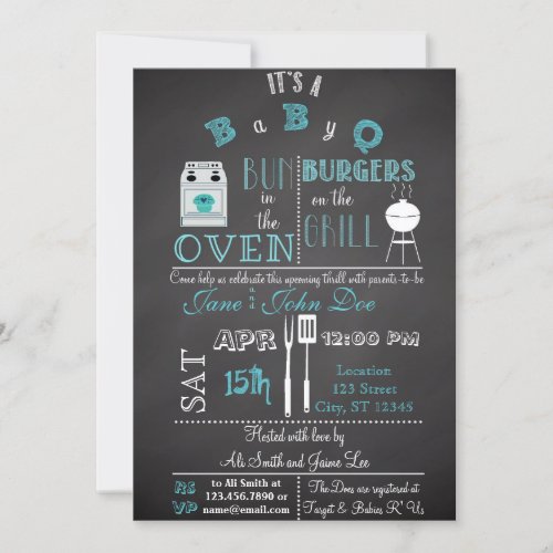 Chalkboard BabyQ blue 5x7 Paper Invitation Card