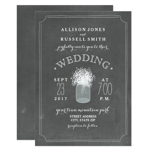 Chalkboard & Baby's Breath Mason Jar Wedding Invitation
