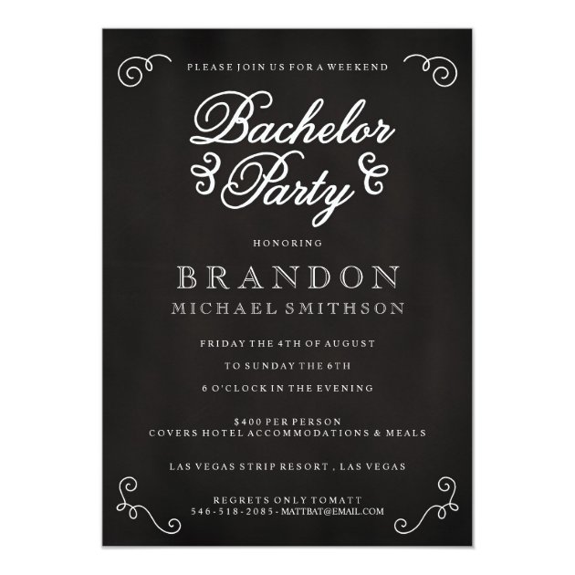 Chalkboard Bachelor Party Invitation