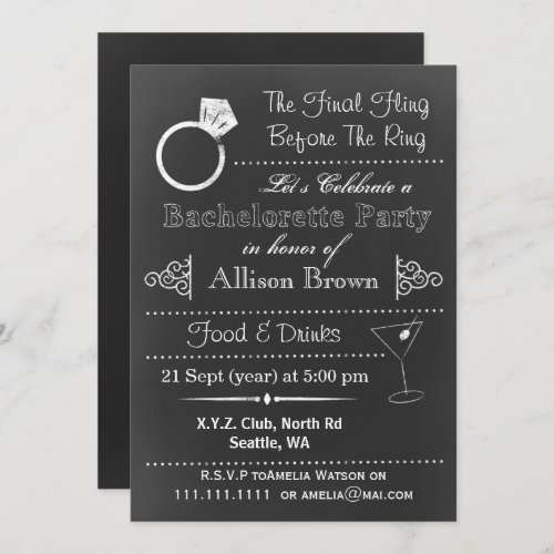 Chalkboard Bachelorette Party Invitations