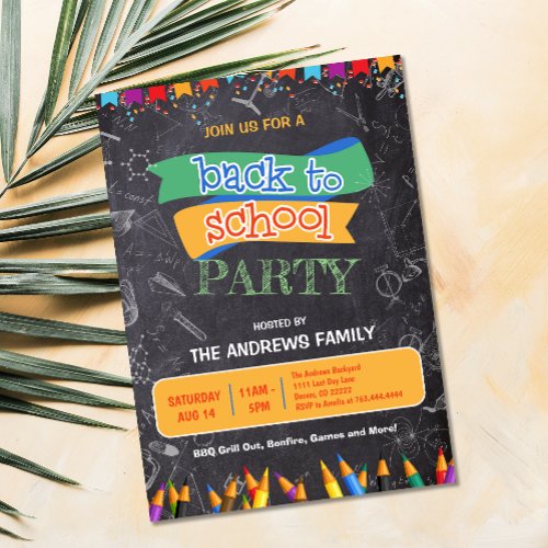 Chalkboard Back to School Family Party Invitation