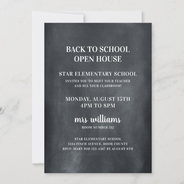 Chalkboard Back to School Open House Invitation (Front)