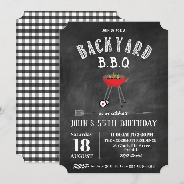 Chalkboard Backyard Barbecue BBQ Birthday Party Invitation (Front/Back)
