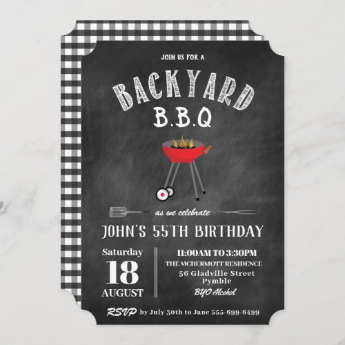 Chalkboard Backyard Barbecue BBQ Birthday Party Invitation