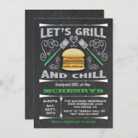 Chalkboard backyard barbecue BBQ party invitations