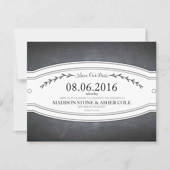 Chalkboard Badge Save-the-Date Card (Front)