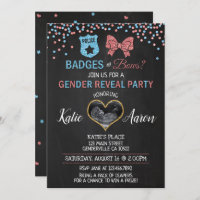 Chalkboard Badges or Bows Gender Reveal Invitation