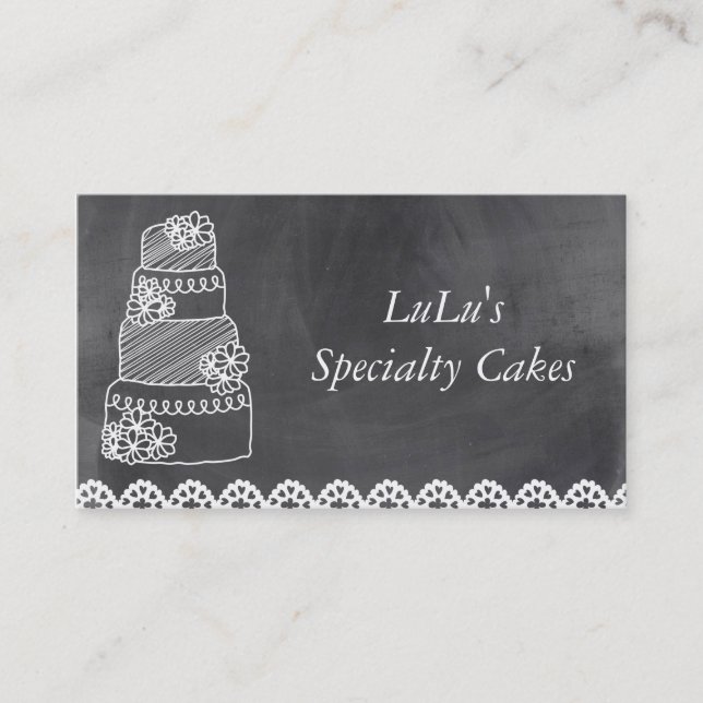 Chalkboard Bakery Business Card with Cake (Front)