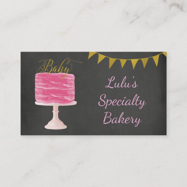 Chalkboard Bakery Business Card with Cake (Front)