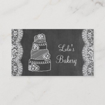 Chalkboard Bakery Business Card With Cake And Lace by ProfessionalDevelopm at Zazzle
