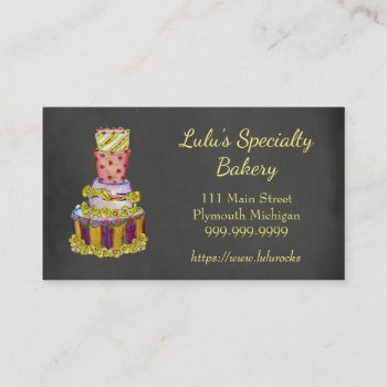 Chalkboard Bakery Business Card With Fancy Cake by ProfessionalDevelopm at Zazzle