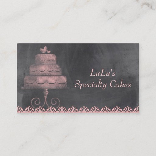 Customizable Chalkboard Bakery Business Card with Pink Cake