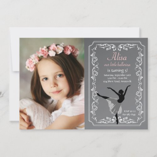 Chalkboard Ballerina Photo Birthday Invitation