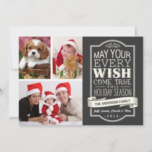 Chalkboard Banner Christmas Holiday 3-Photo Card