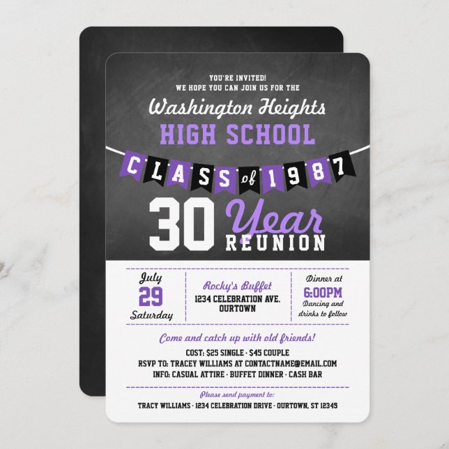 Chalkboard Banner High School Reunion Invitations (Front/Back)