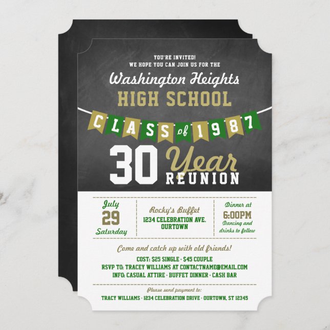 Chalkboard Banner High School Reunion Invitations (Front/Back)
