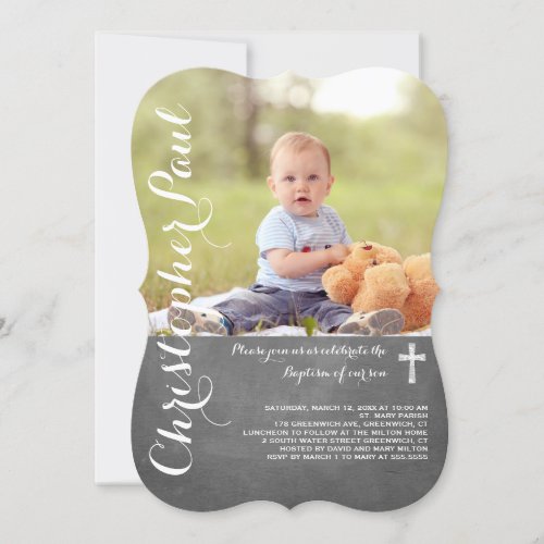 Chalkboard Baptism Photo Invitation