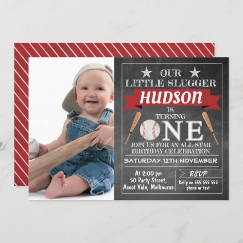 Chalkboard Baseball 1st Birthday Invitation