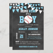 Chalkboard Baseball Baby Shower Invitations - Blue (Front/Back)