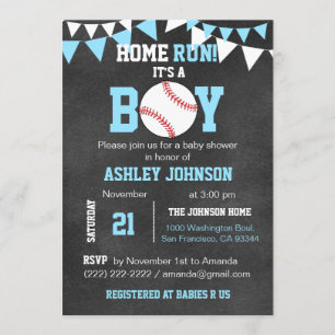 Chalkboard Baseball Baby Shower Invitations - Blue